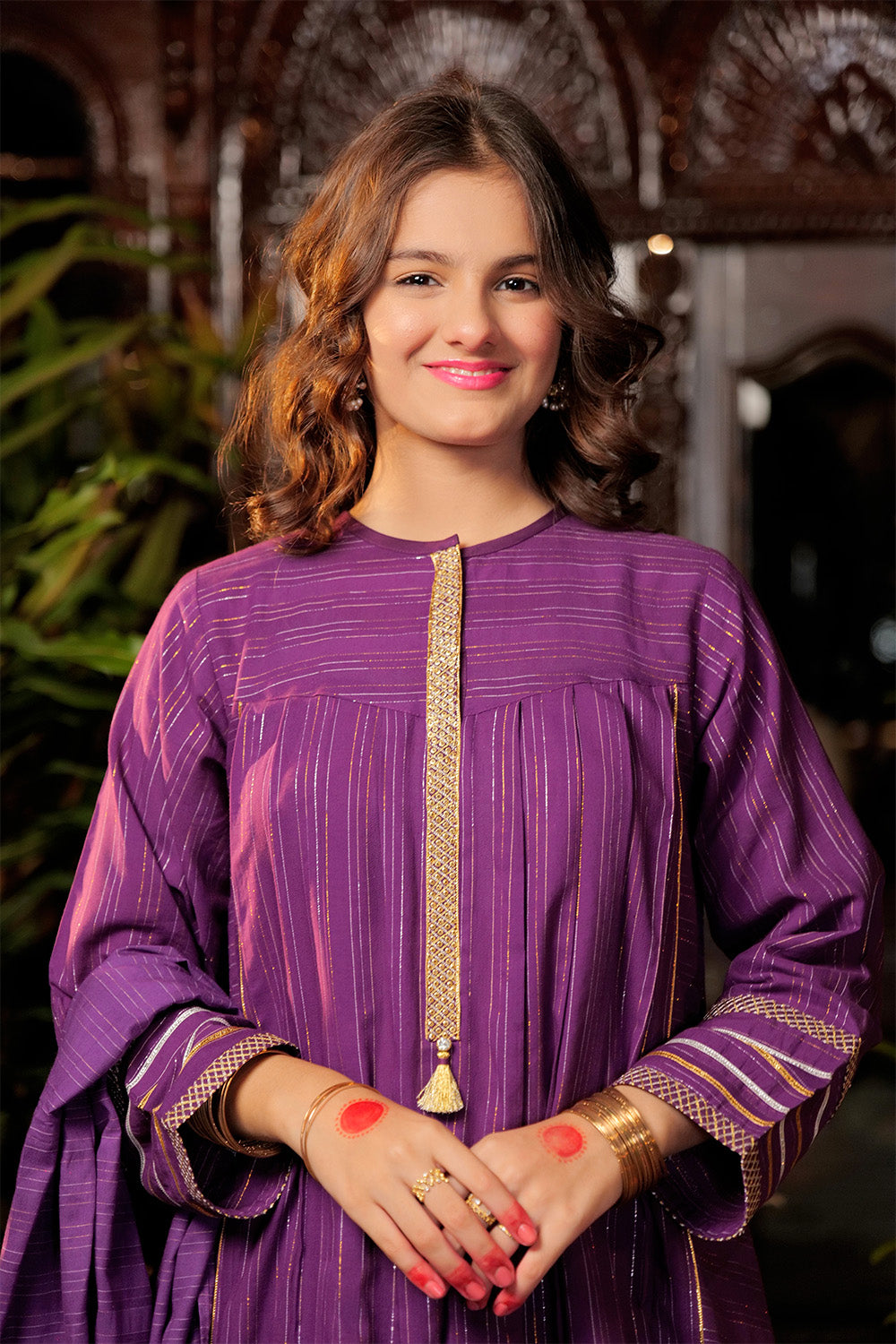 GBD-02602 | Purple & Gold | Casual Plus 3 Piece Suit  | Cotton Dobby Jacquard