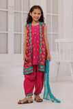 KBD-03025 | Shocking Pink & Multicolor | Casual Plus 3 Piece Suit | Cotton Gold Printed
