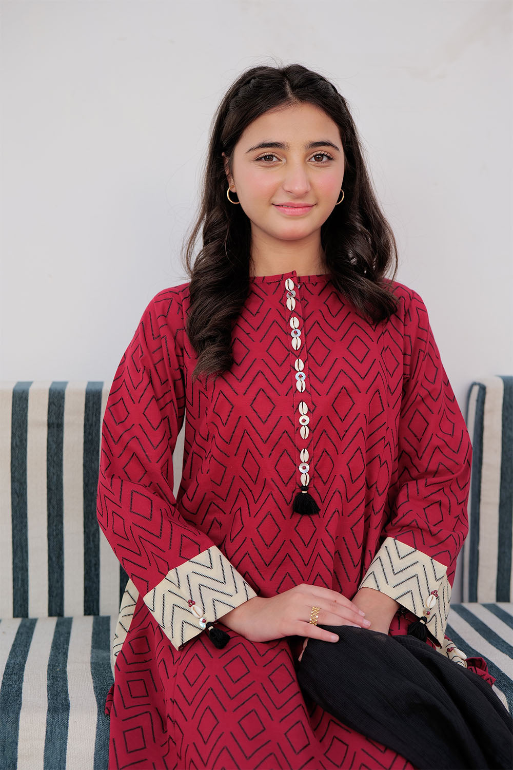 GAD-03004 | Red & Black | Casual 3 Piece Suit | Cotton Jacquard