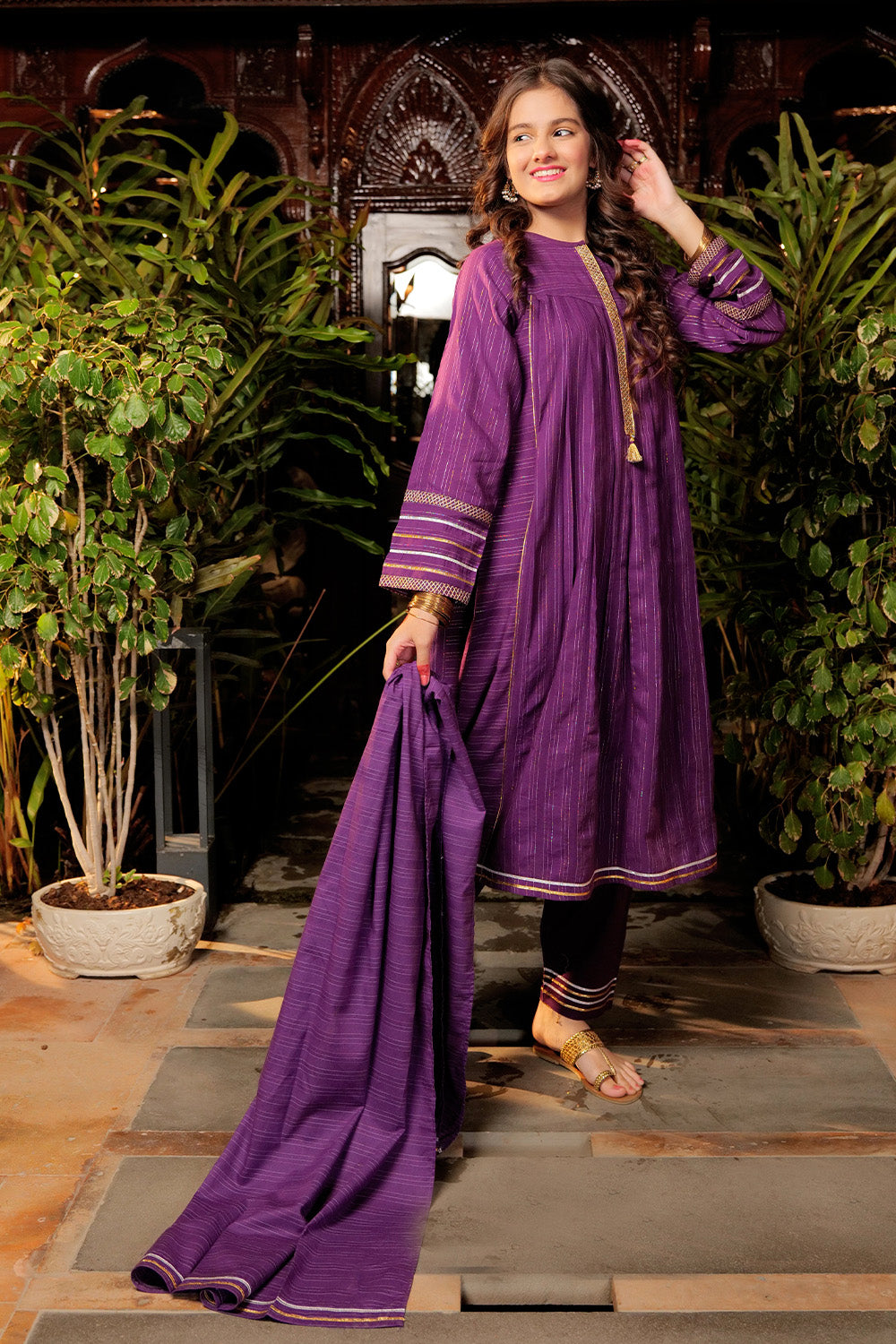 GBD-02602 | Purple & Gold | Casual Plus 3 Piece Suit  | Cotton Dobby Jacquard