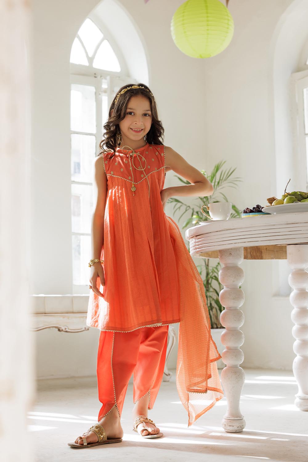 KAD-02967 | Orange & Gold | Casual 3 Piece Suit | Cotton Dobby
