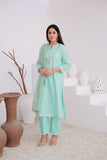 LBD-02971 | Light Sea Green & Gold | Casual Plus 3 Piece Suit | Cotton Dobby