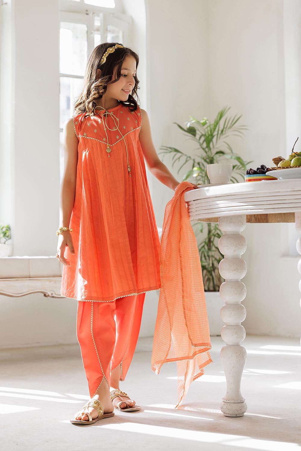 KAD-02967 | Orange & Gold | Casual 3 Piece Suit | Cotton Dobby