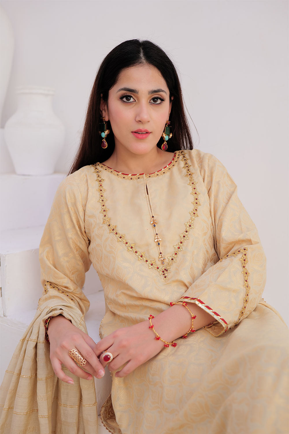 LBD-02918 | Fawn & Gold | Casual Plus 3 Piece Suit | Cotton Jacquard