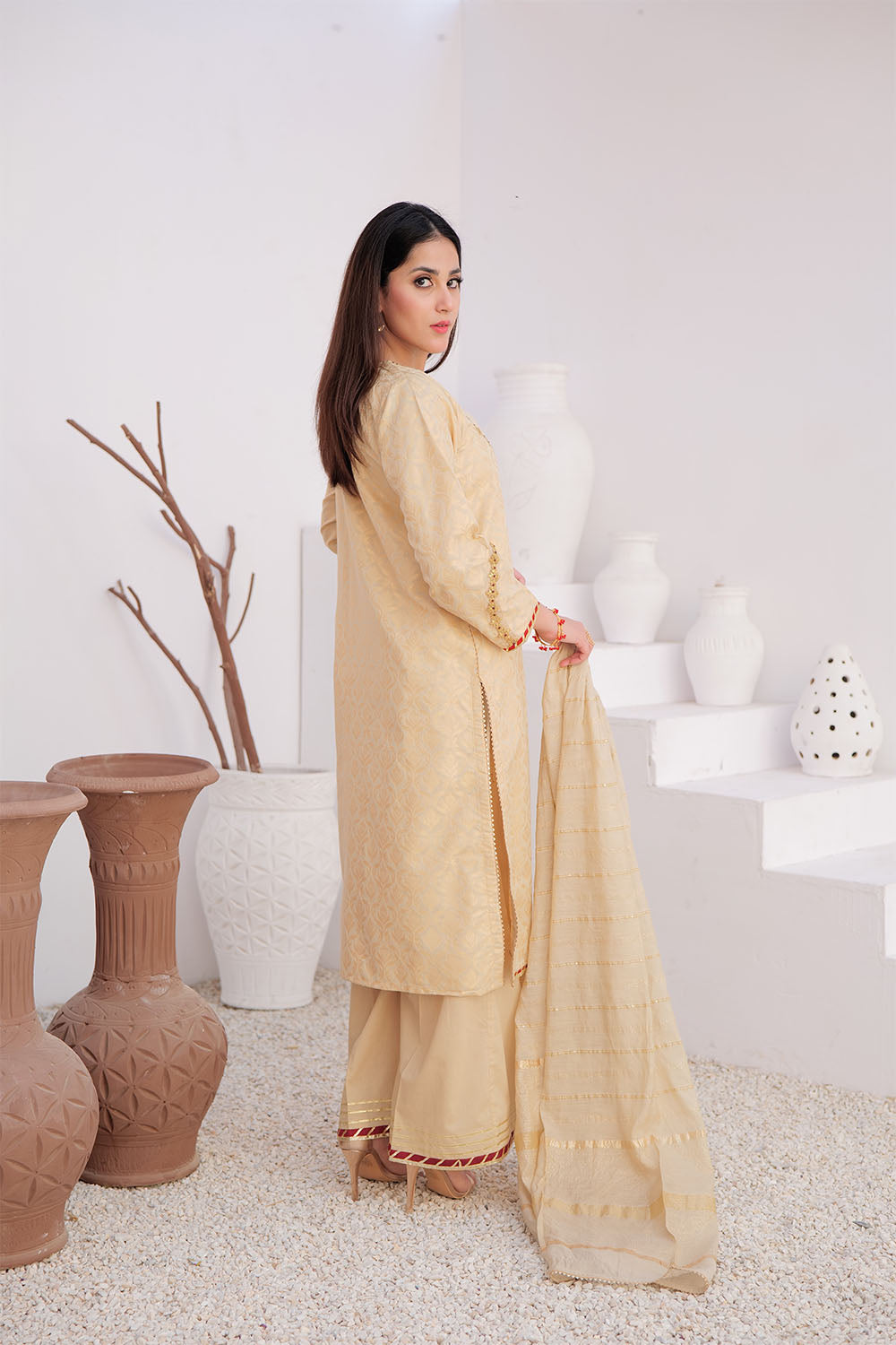 LBD-02918 | Fawn & Gold | Casual Plus 3 Piece Suit | Cotton Jacquard