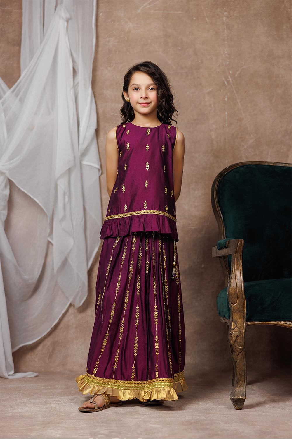 KDD-03069 | Purple & Gold | Formal 3 Piece Suit | Viscose Chambray Katan