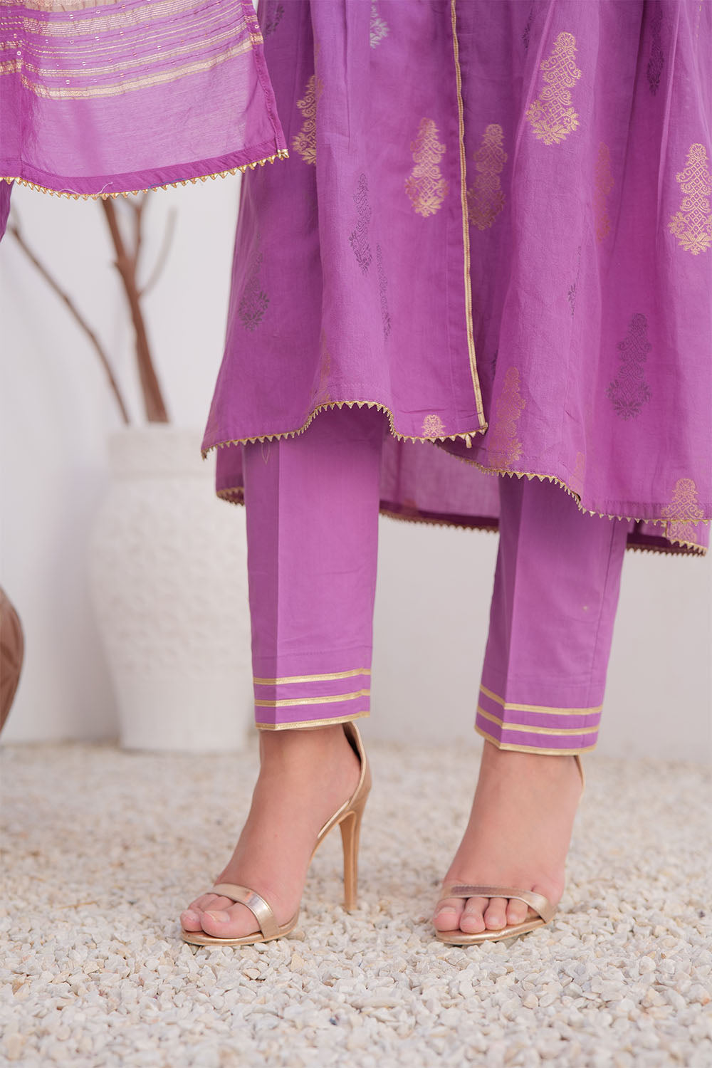 LBD-02894 | Purple & Gold | Casual Plus 3 Piece Suit | Cotton Jacquard