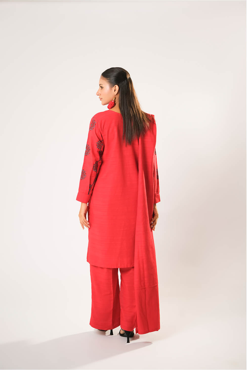 Women winter clothes | Red | Casual 3 Piece Suit | Cotton Khaddar Plain | LAD-03203