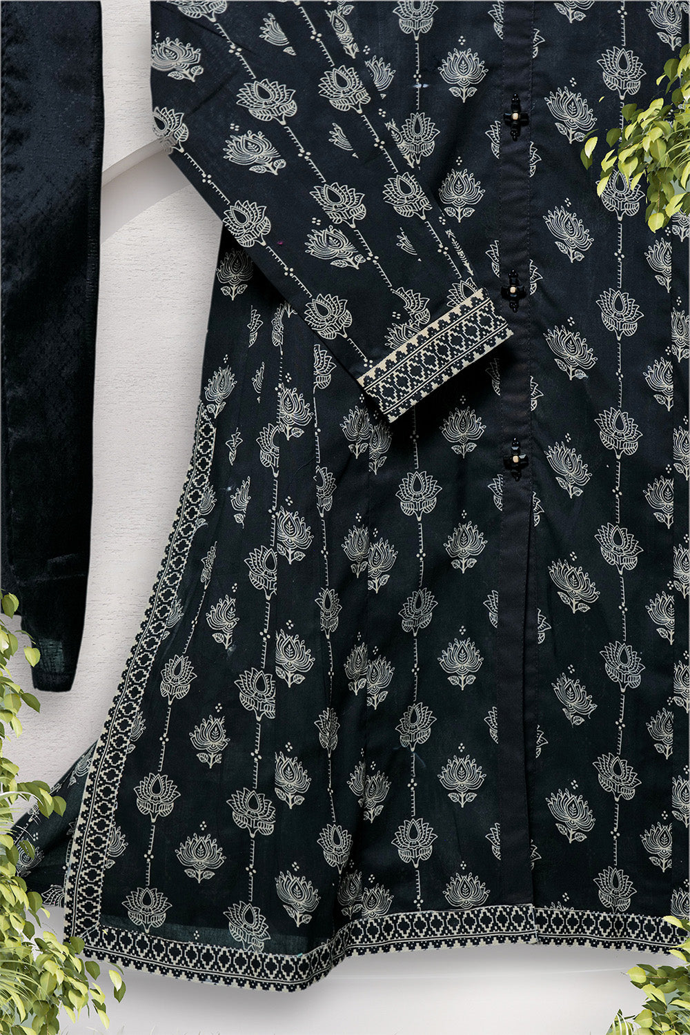 GAD-02699 | Black & Fawn | Casual 3 Piece Suit   | Cotton Lawn Printed