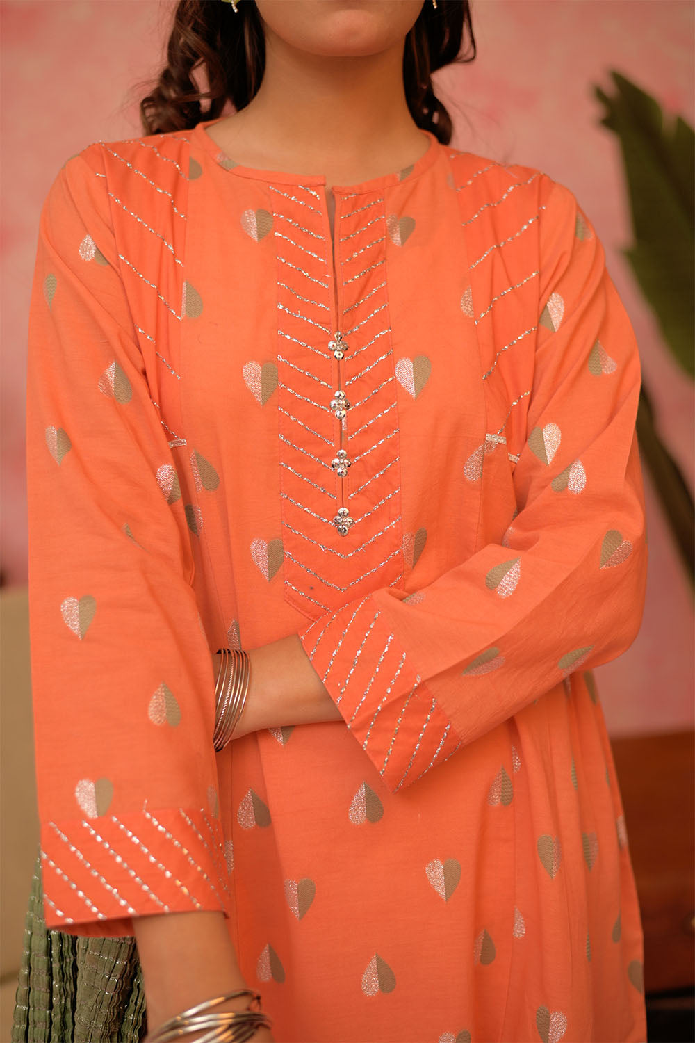 GBD-02962 | Orange & Multicolor | Casual Plus 3 Piece Suit | Cotton Jacquard
