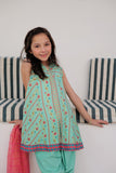 KBD-03024 | Sea Green & Multicolor | Casual Plus 3 Piece Suit | Cotton Gold Printed