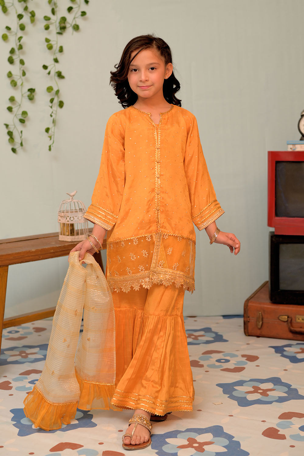 KDD-02949 | Yellow & Gold | Formal 3 Piece Suit | Viscose Raw Silk