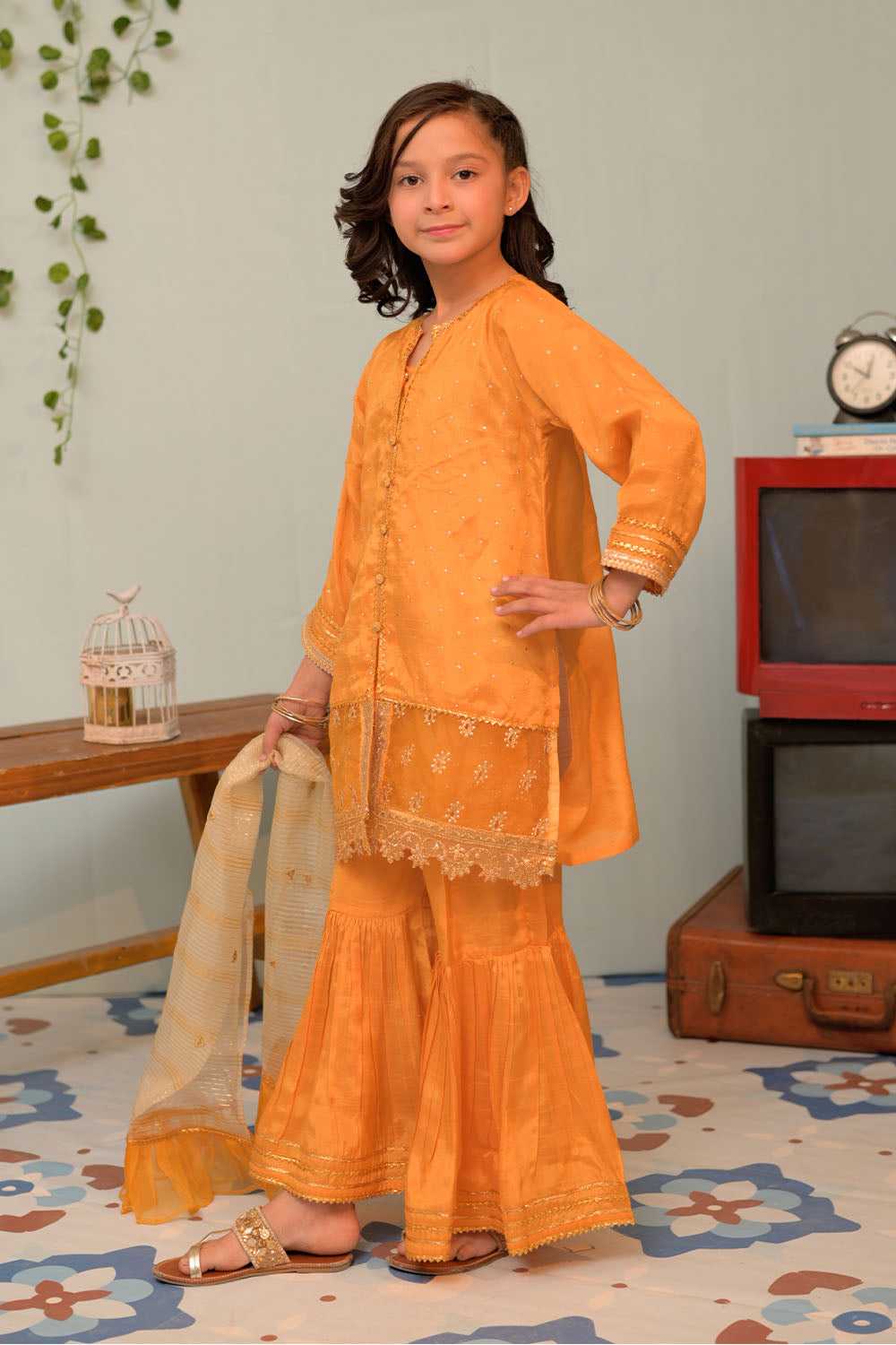 KDD-02949 | Yellow & Gold | Formal 3 Piece Suit | Viscose Raw Silk