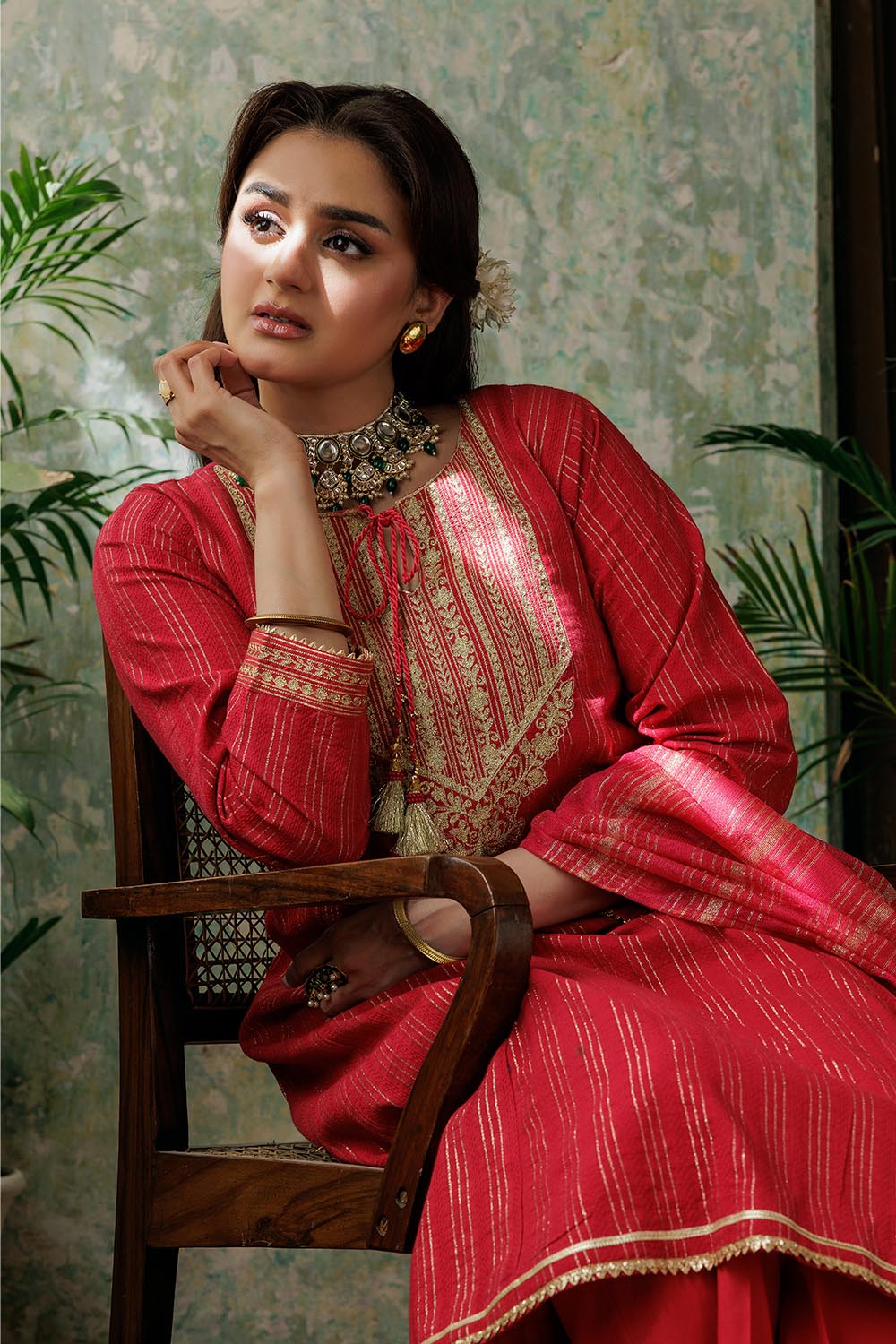 LBD-02974 | Red & Gold | Casual Plus 3 Piece Suit | Cotton Dobby