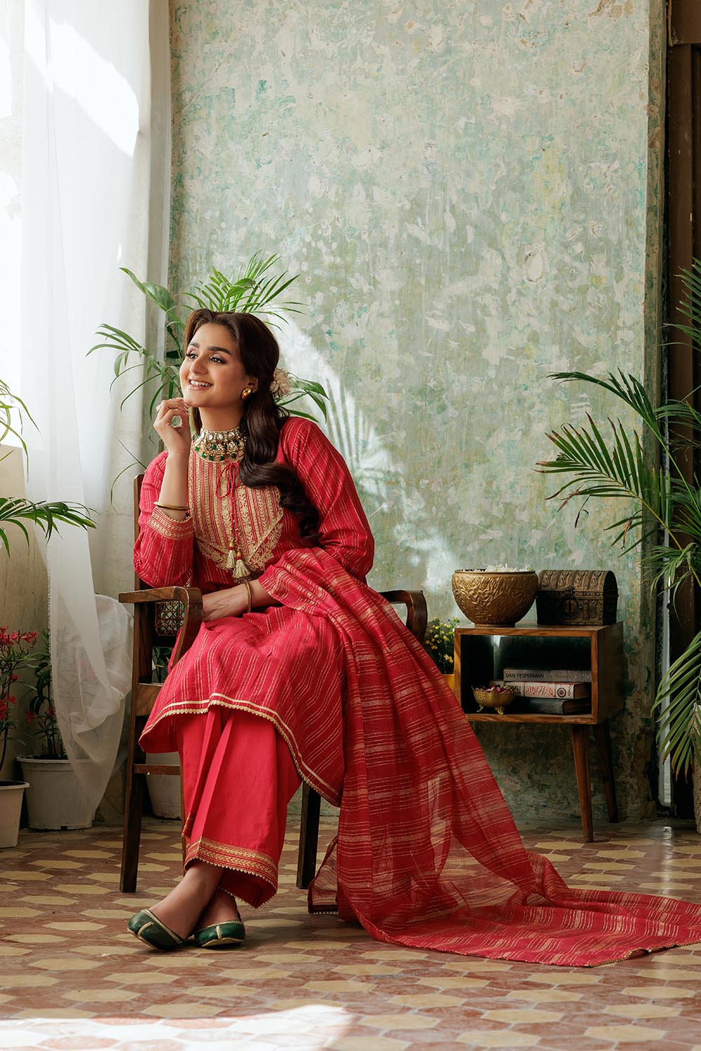 LBD-02974 | Red & Gold | Casual Plus 3 Piece Suit | Cotton Dobby