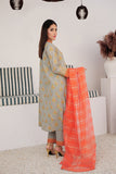 LBD-03036 | Grey & Multicolor | Casual Plus 3 Piece Suit | Cotton Dye Over Gold  Printed