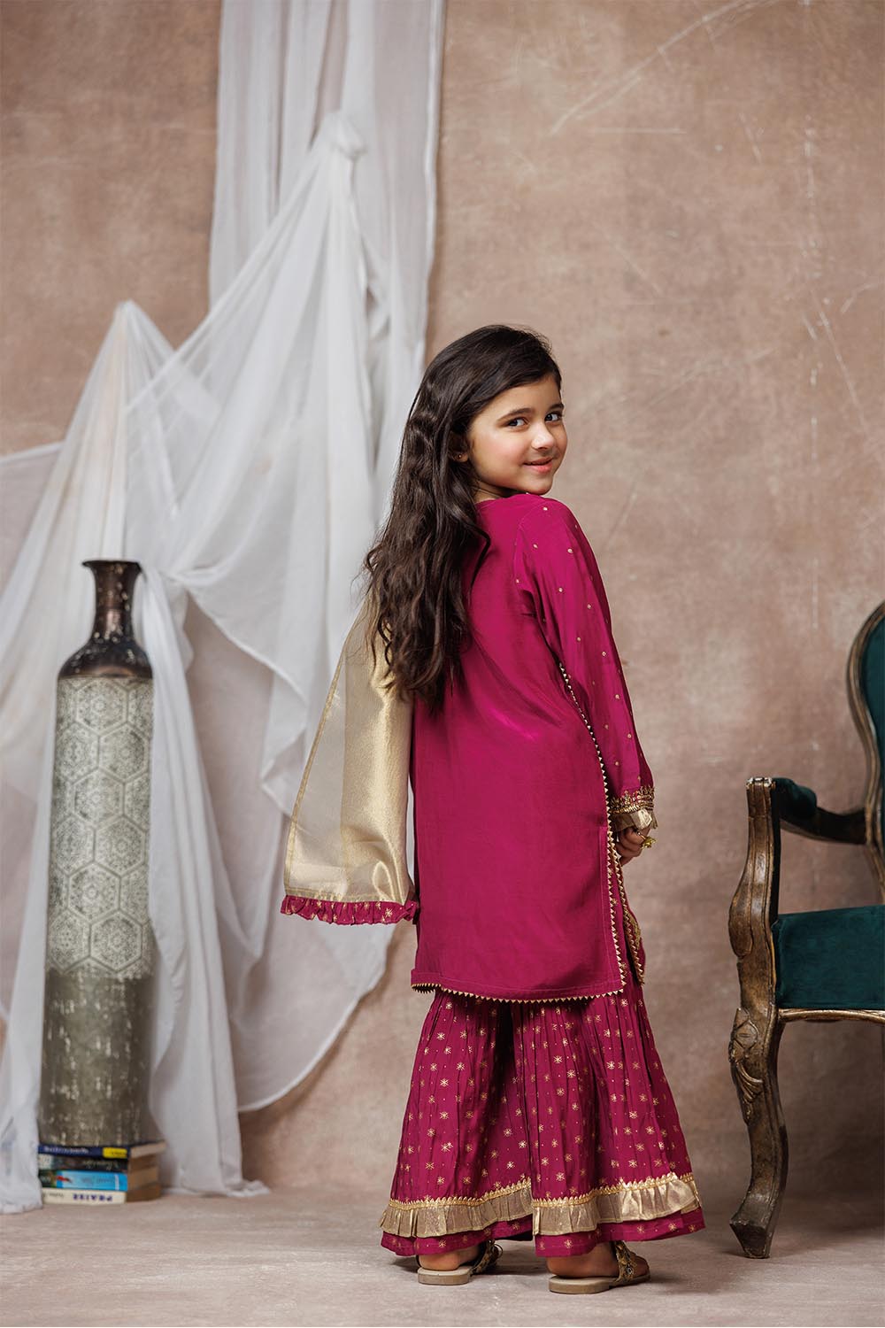 KDD-03074 | Magenta & Gold | Formal 3 Piece Suit | Viscose Raw-Silk