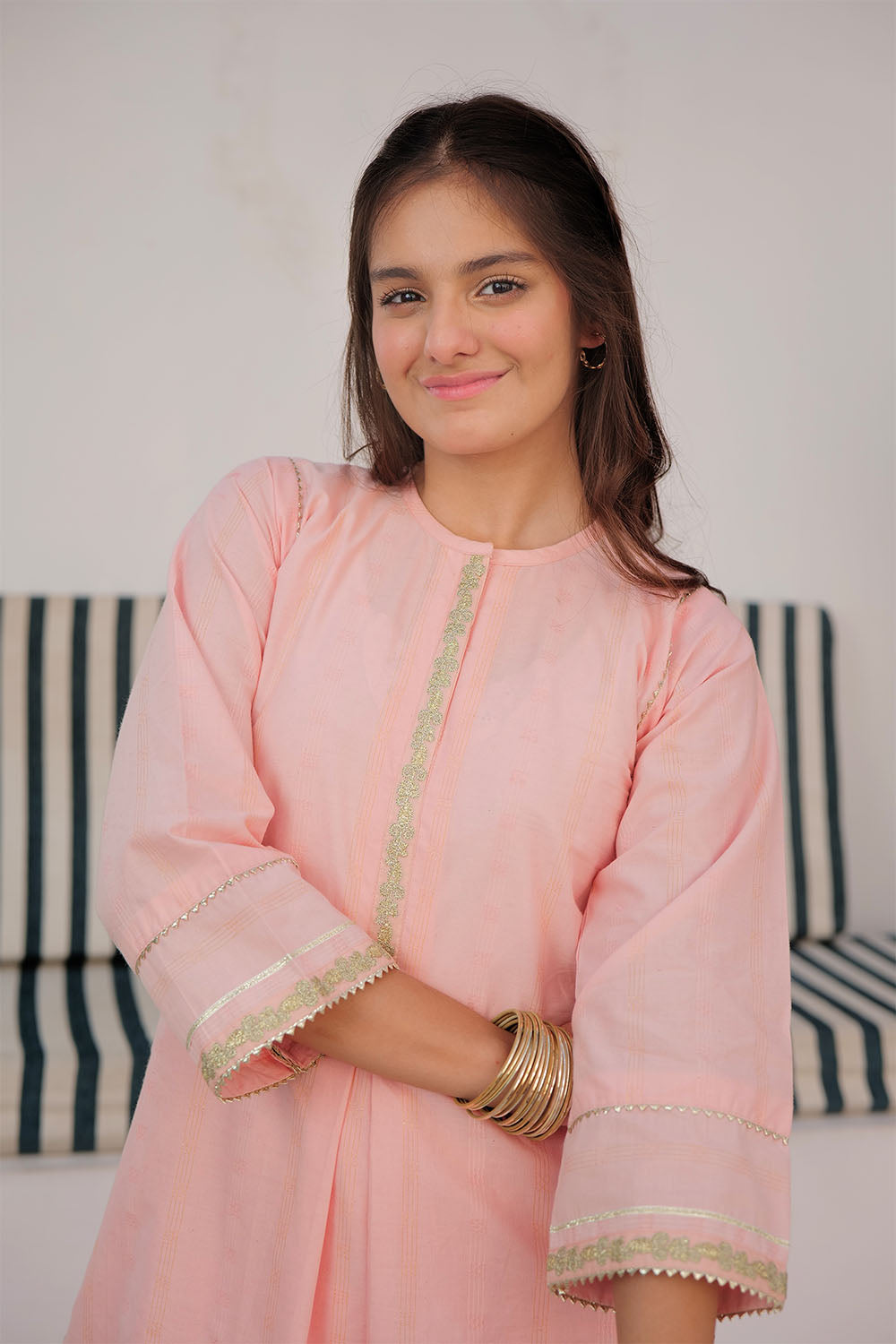GBD-02976 | Peach & Gold | Casual Plus 3 Piece Suit | Cotton Dobby
