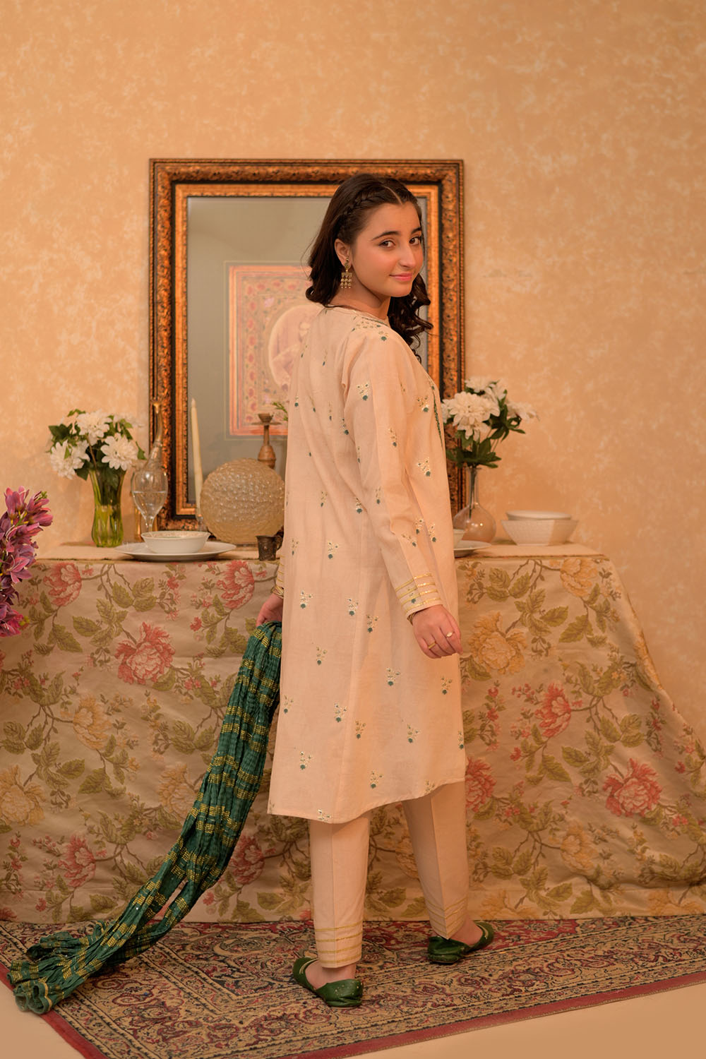 GBD-02942 | Fawn & Multicolor | Casual Plus 3 Piece Suit | Cotton Jacquard