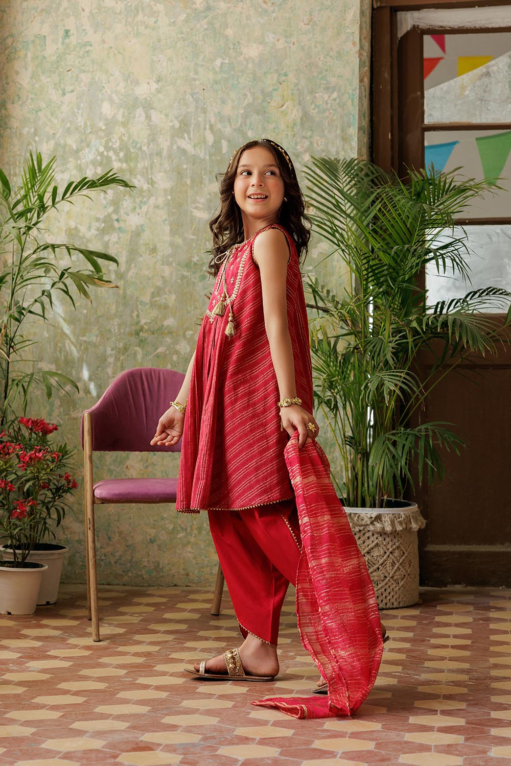 KBD-02917 | Red & Gold | Casual Plus 3 Piece Suit | Viscose Dobby