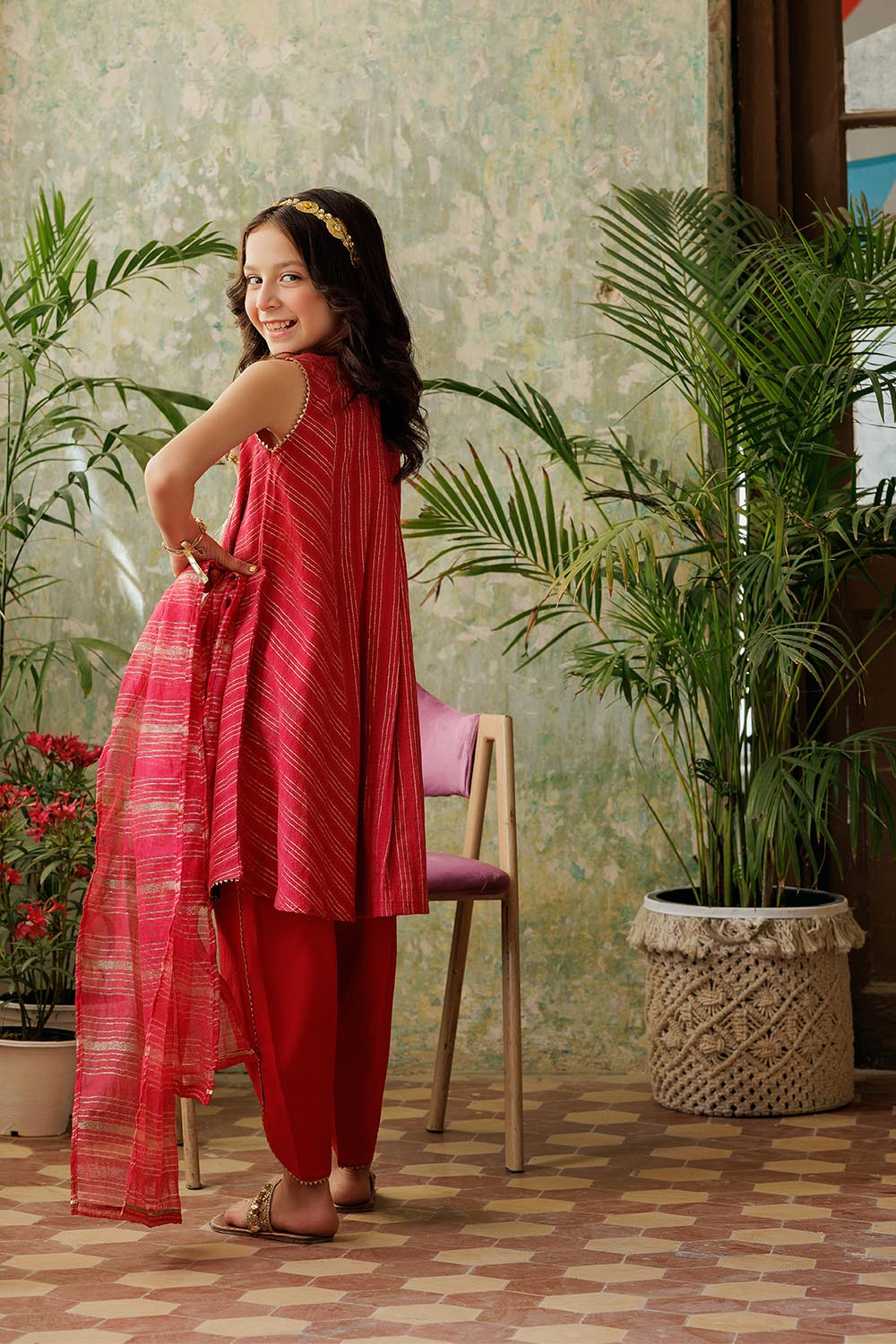 KBD-02917 | Red & Gold | Casual Plus 3 Piece Suit | Viscose Dobby