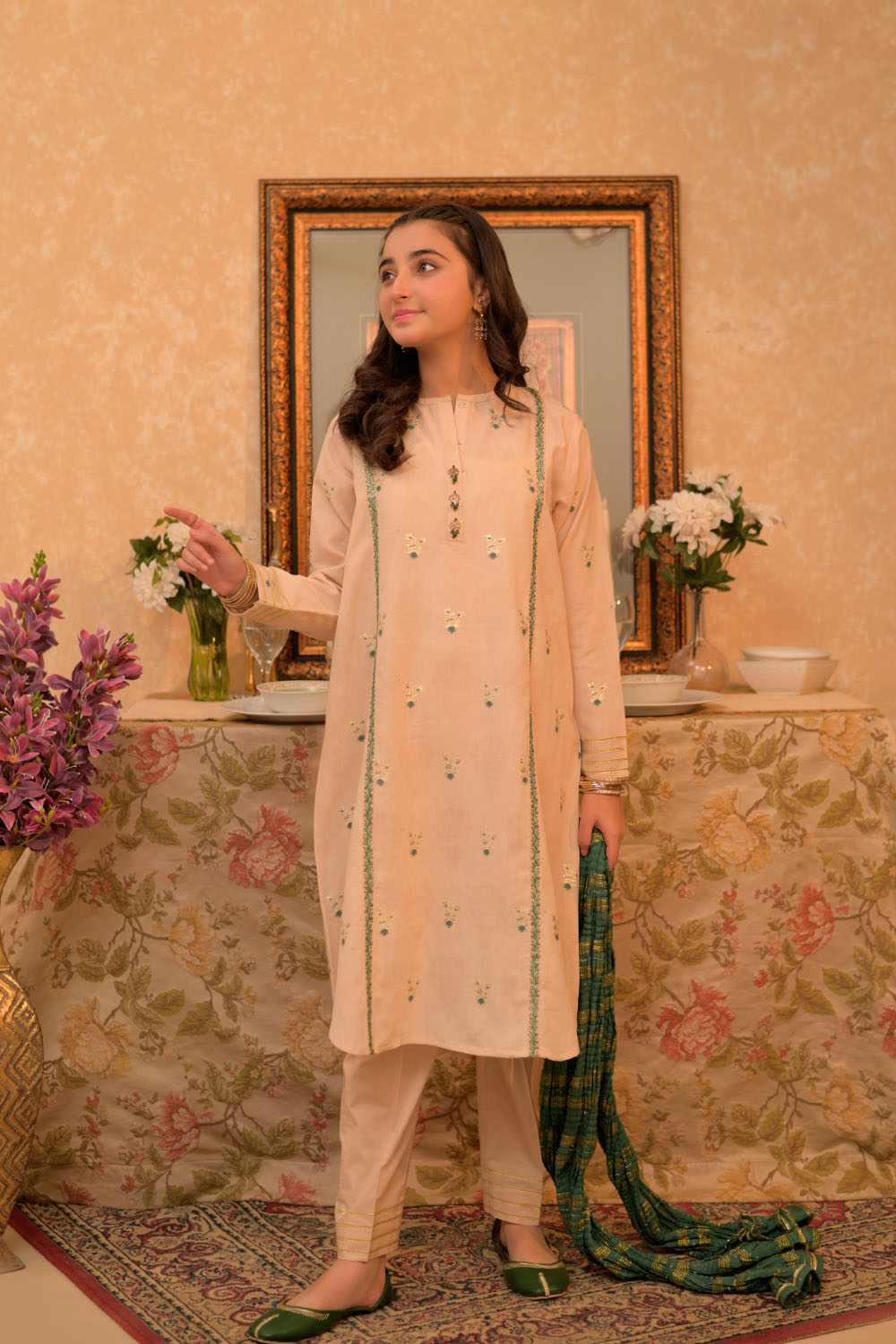 GBD-02942 | Fawn & Multicolor | Casual Plus 3 Piece Suit | Cotton Jacquard