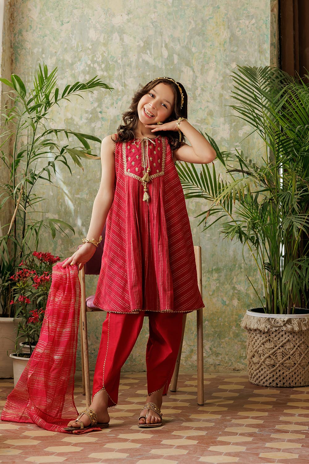 KBD-02917 | Red & Gold | Casual Plus 3 Piece Suit | Viscose Dobby