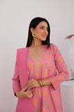 LBD-02991 | T.Pink & MultiColor | Casual Plus 3 Piece Suit | Cotton Dobby Dye over Gold Print
