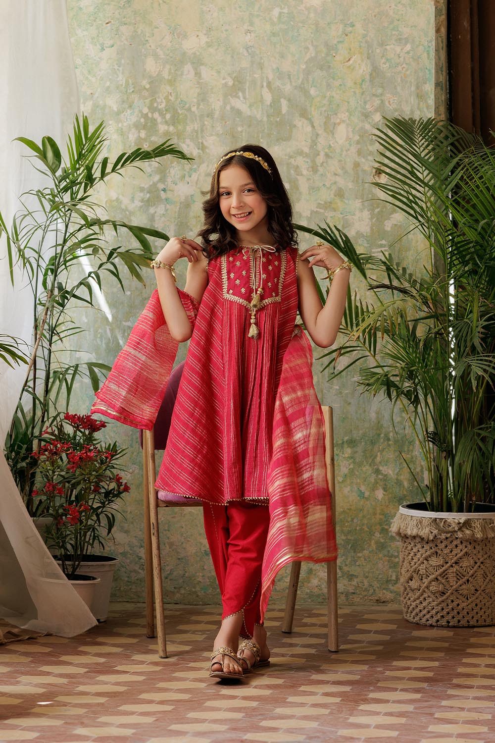 KBD-02917 | Red & Gold | Casual Plus 3 Piece Suit | Viscose Dobby