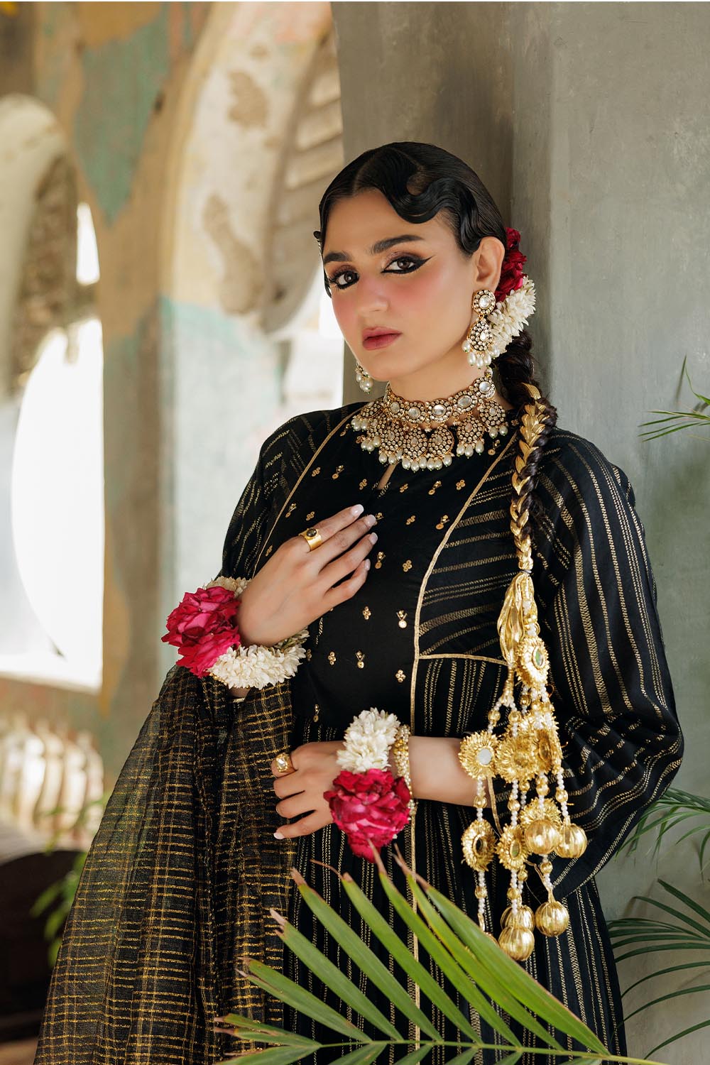LBD-02973 | Black & Gold | Casual Plus 3 Piece Suit | Cotton Dobby