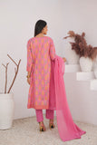 LBD-02991 | T.Pink & MultiColor | Casual Plus 3 Piece Suit | Cotton Dobby Dye over Gold Print