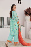GBD-03003 | Sea Green & Muliticolor | Casual Plus 3 Piece Suit | Cotton Dobby Dye over Gold Print