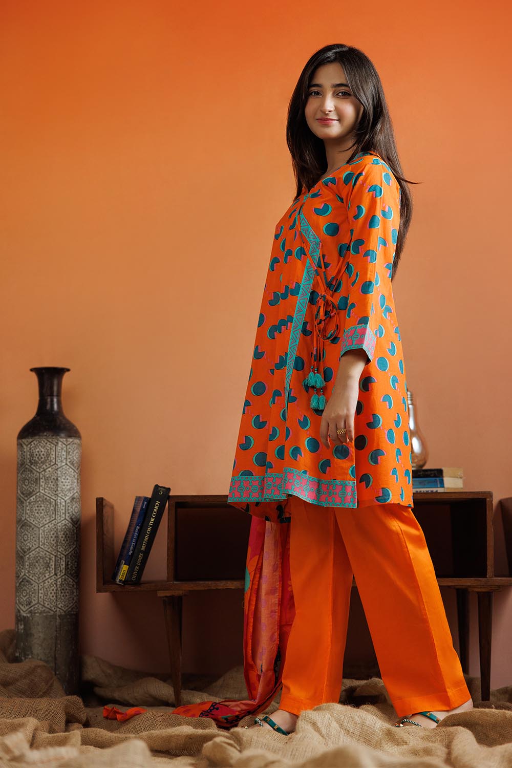 GAD-03079 | Orange & Muliticolor | Casual 3 Piece Suit | Cotton Lawn Printed