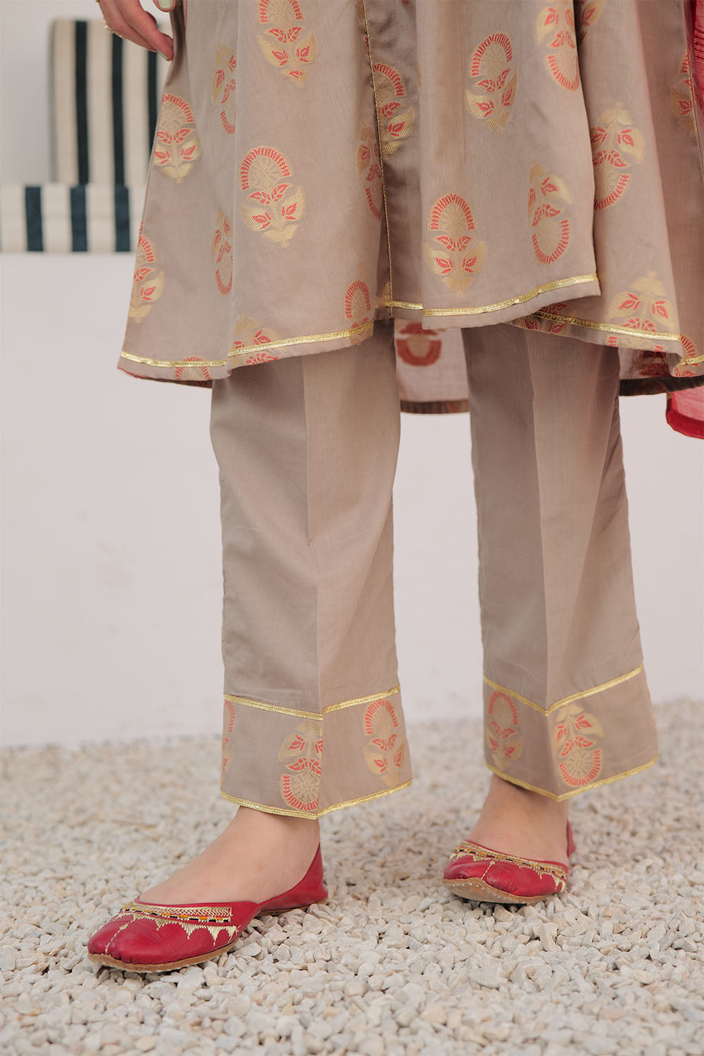 GBD-02927 | Beige & Multicolor | Casual Plus 3 Piece Suit | Cotton Jacquard
