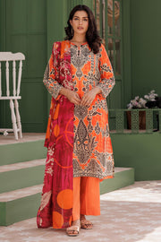 LAD-03012 | Orange & Multicolor | Casual 3 Piece Suit | Cotton  Lawn Printed