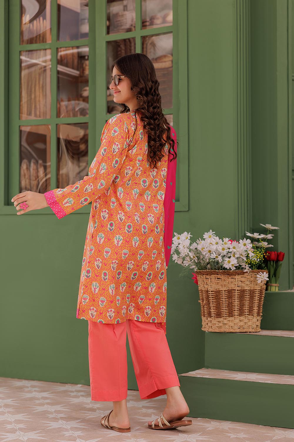 GAD-03044 | Peach & Multicolor | Casual 3 Piece Suit | Cotton Lawn Printed