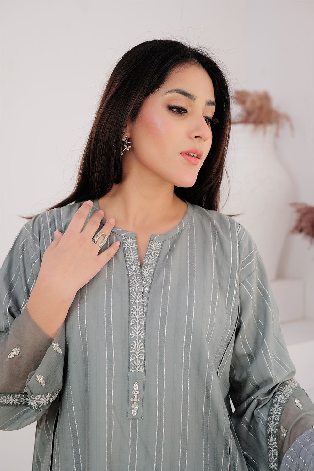 LBD-02896 | Grey & Silver | Casual Plus 3 Piece Suit | Cotton Dobby Jacquard