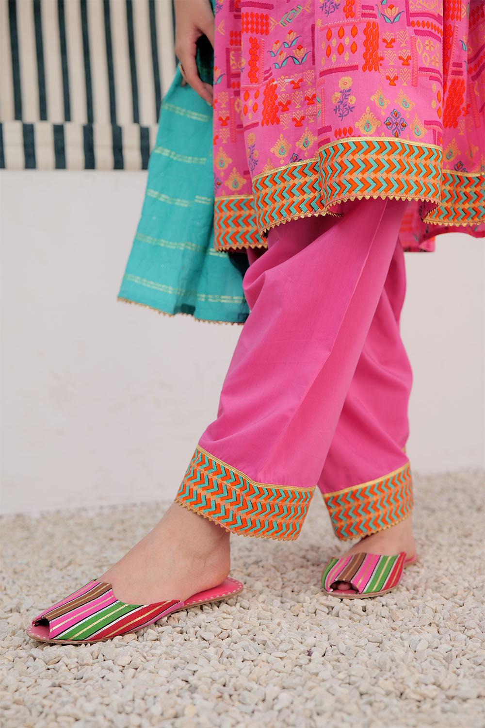 GBD-03034 | Shocking Pink & Multicolor | Casual Plus 3 Piece Suit | Cotton Gold Lawn Printed