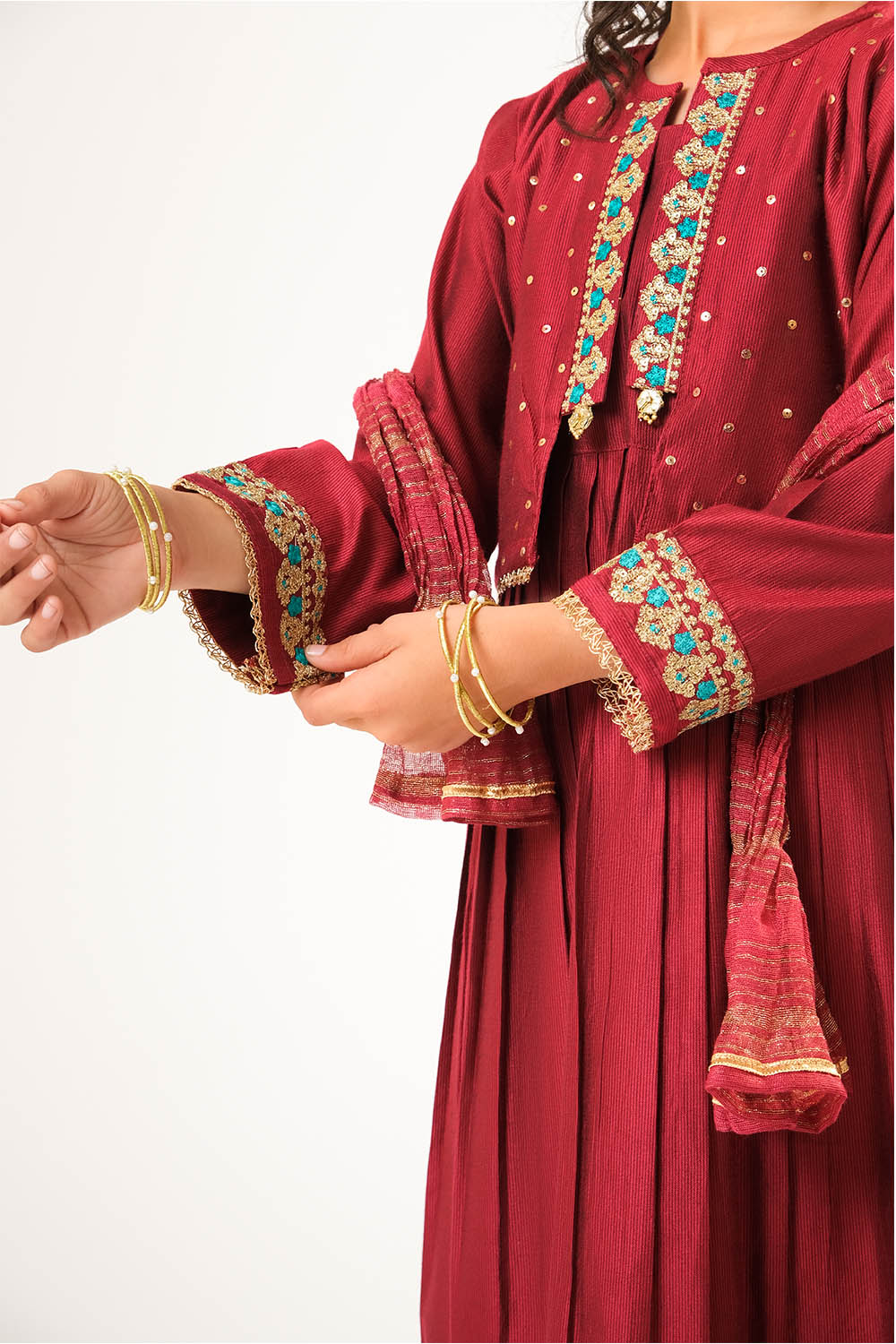 Kids formal clothes | Maroon & Gold | Formal 3 Piece Suit | Viscose Chambray Katan | KDD-03070