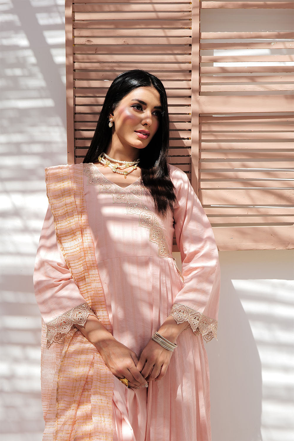 LBD-02972 | Peach & Gold | Casual Plus 3 Piece Suit | Cotton Dobby