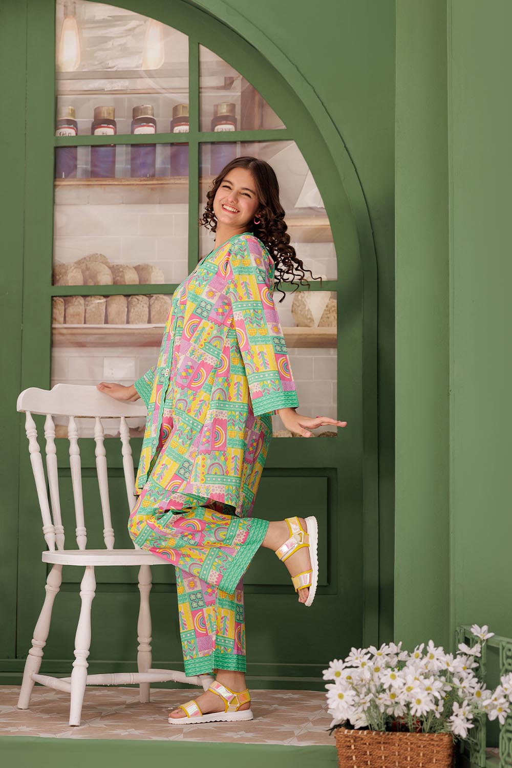 GAC-03080 | Sea green & Multicolor | Casual 2 Piece Suit | Cotton Lawn Printed