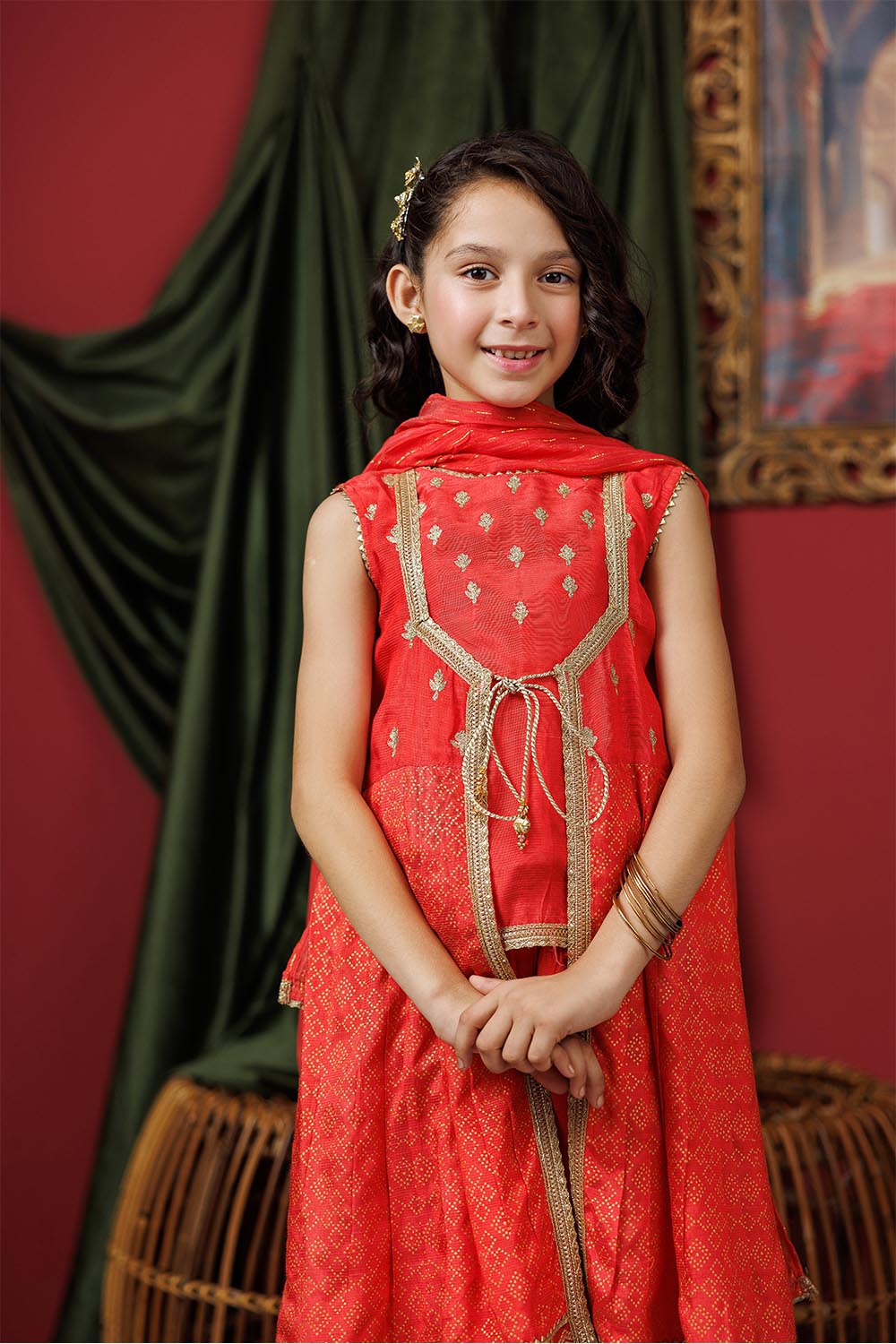 KDD-03072 | Dark Peach & Gold | Formal 3 Piece Suit | Viscose Raw-Silk