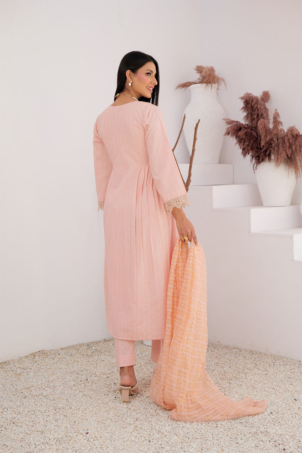 LBD-02972 | Peach & Gold | Casual Plus 3 Piece Suit | Cotton Dobby