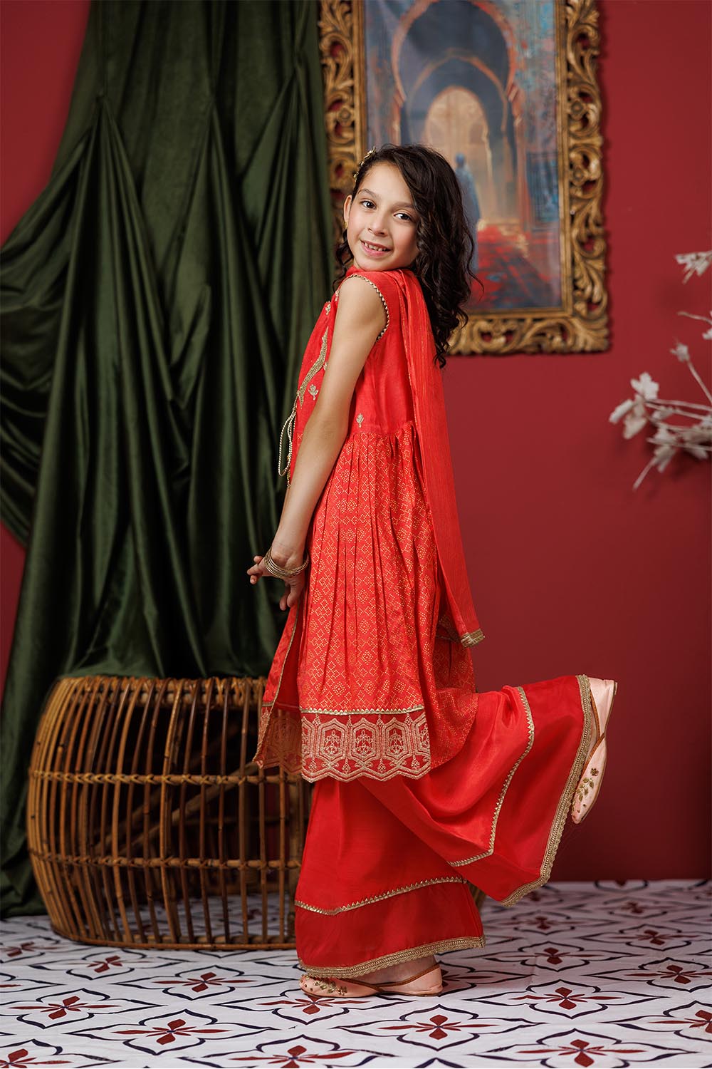KDD-03072 | Dark Peach & Gold | Formal 3 Piece Suit | Viscose Raw-Silk