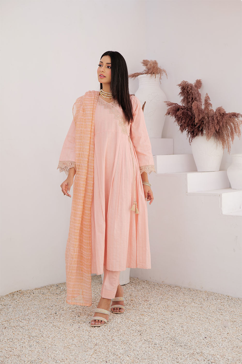LBD-02972 | Peach & Gold | Casual Plus 3 Piece Suit | Cotton Dobby