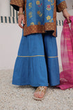 KBD-03035 | Blue & Multicolor | Casual Plus 3 Piece Suit | Cotton Dye Over Gold Printed
