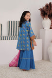 KBD-03035 | Blue & Multicolor | Casual Plus 3 Piece Suit | Cotton Dye Over Gold Printed