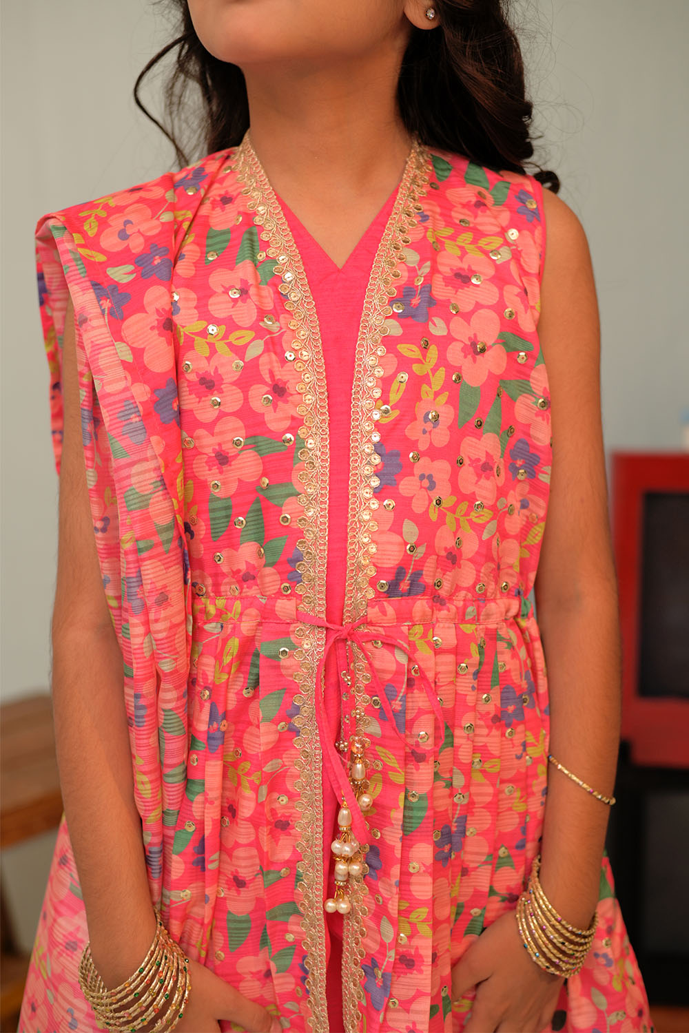 KDD-02870 | Shocking Pink & Multicolor | Formal 3 Piece Suit | Taser Silk