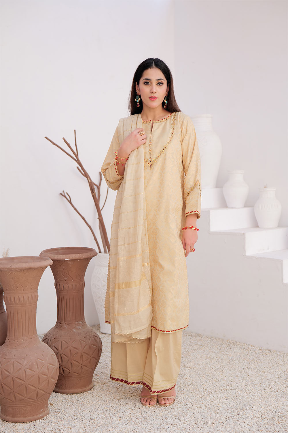 LBD-02918 | Fawn & Gold | Casual Plus 3 Piece Suit | Cotton Jacquard