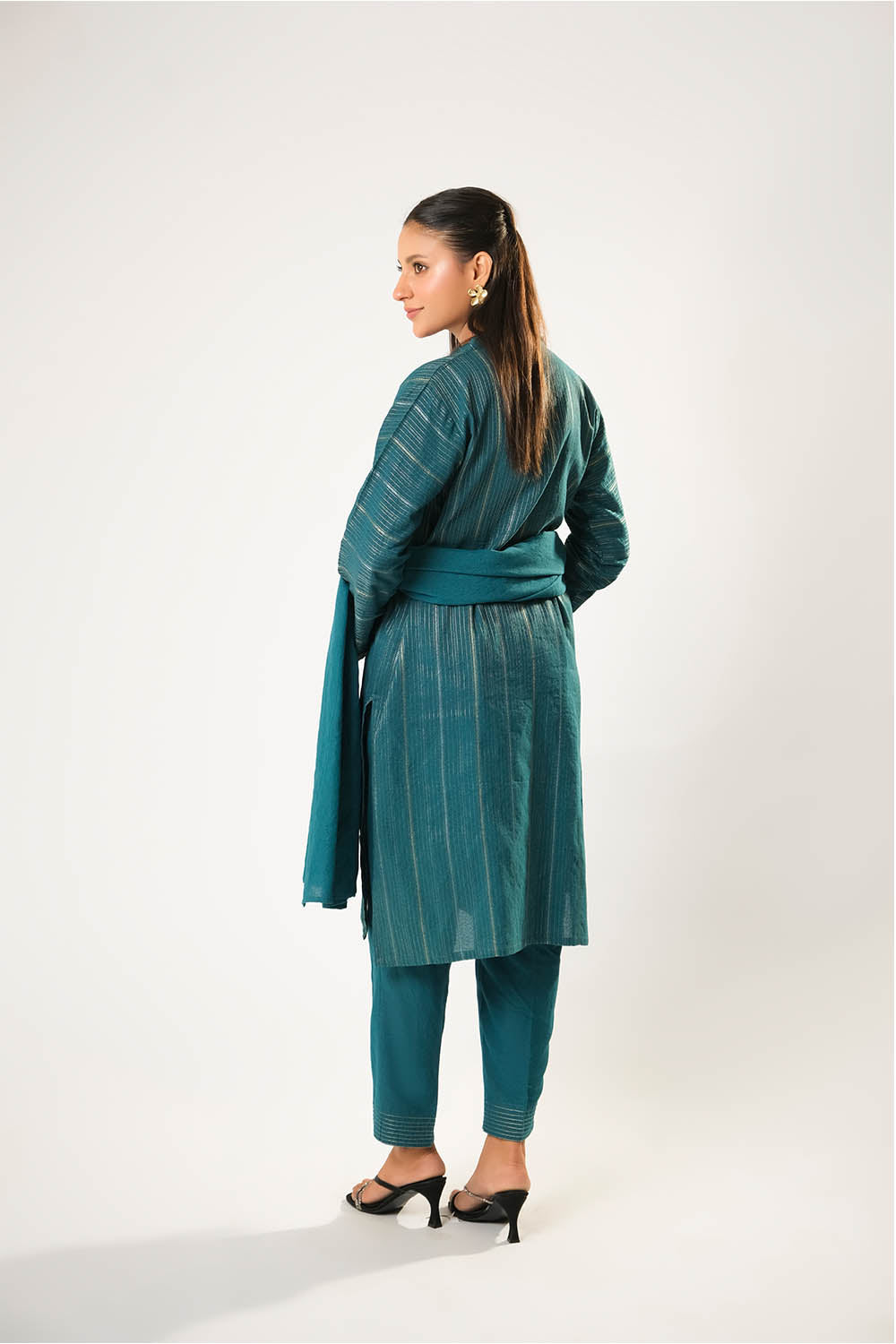 Women winter clothes | Turquoise Blue & Silver  | Casual 3 Piece Suit | Cotton Karandi Dobby  | LAD-03212